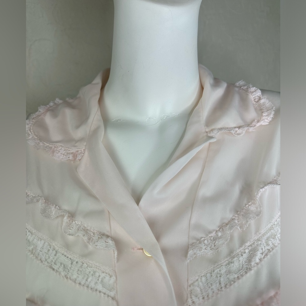 Vintage Nylon Long Sleeve Pink Long Nightgown - Picture 5 of 16